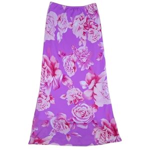 Vintage Y2K Maxi Skirt Womens 8 Pink Purple Floral Orchid Pull On Spring Easter